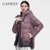 Gazman kadın Kış Ceketler Kısa Stand-up Yaka Kapşonlu Aşağı Ceket Kadın Moda Dikiş Renk Pocket Parkas 81058 211011