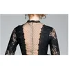 Sexy Hollow Out Patchwork Bottoming Lace Dress Women Elegant Vintage Black Dresses OL See Through Work Vestidos 210520