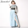 Spring Runway Pleated Long Women Lace Flower Crochet Ruffles Patchwork Hollow Out High Split Maxi Party Dress 210416