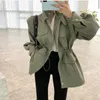 Korobov New Korean Solid Women Jackets Streetwear Long Sleeve Turn-Down Collar Female Coats Slim High Waist Drawstring Tops 210430