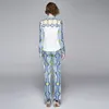 arrive Spring Fashion Designer Runway Suit Set Women's Long Sleeve Vintage Print Bowknot Tops + Pants Two Piece Set 210514