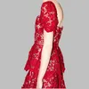 Aankomst hoge kwaliteit rode kant jurk vrouwen korte mouw zomerbaan Vetidos 210520
