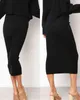 Zarif Örme Sıkı Uzun Etek Siyah Beyaz Wrap Kalça Kalem Etekler Kadın Sonbahar Kış Giysileri Yüksek Bel Ofis Bayanlar Dipleri 210507