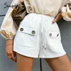 Cotton High-waist Straight-leg Shorts Casual Pocket Button Summer Female Elegant White loose office lady shorts 210724