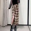 Vintage Elegant Plaid Women Rokken Lady Office Autumn Pencil Lange Girls Rok Vrouw Mid-Kalf Rokken Mujer Rok 210331