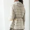 Зимняя ультралегкая белая куртка на утином пуху женская теплая большая шуба из натурального меха кролика пояс с завязками подол однобортный пиджак 210423