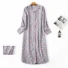 100% Cotton Flannel Women Long Nightdress Autumn Heart Printed Sleeve Sleepwear Female Winter Ladies Nightwear 210924