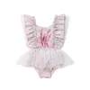 Macacão 3-24M Bebê Meninas Roupa Body Menina Sólido Babado Sem Manga Flor Macacão Infantil Macacão Infantil Roupas Infantis