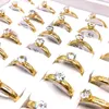 36 pcs anéis femininos banhado a ouro zircon pedra 4mm largamente moda aço inoxidável jóias banda de casamento estilo simples