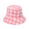 Moda Outdoor Vacation Lady Panama Zagęszczone Miękkie Ciepłe Wędkarstwo Cap Faux Futro Houndstooth Wiadro Hat Kobiety Zima