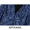 Kobiety Moda Floral Print Plised Slit Midi Sukienka Vintage Z Długim Rękawem Powrót Zipper Kobiet Sukienki Vestidos Mujer 210416