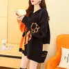 H.SA Winter Hooded Sweater en Pullovers Bear Pattern Casual Jumpers Lange Mouw Pull Femme Patchwork Chic Knit Tops 210417