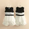 Casual 3 4 6 8 10 12 años Blanco Negro Patchwork Gasa Bebé Niños Niñas Verano Chaleco sin mangas + Pantalones cortos 2 PCS Conjunto de ropa 210529