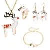 Charm Bracelets Girls Xmas Jewelry Gift Christmas Elk Tree Santa Claus Necklace Earrings Bracelet Ring 4 In 1 Set Wholesale