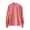 BLSQR Fashion Pink Ruffled Loose Blouses Women Vintage Long Sleeve Button-up Female Shirts Blusas Chic Tops 210430