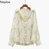 Neploe Two Piece Set Women Chiffon Shirts Pleated Crop Tops Summer Print Korean Suit Sun Protection Clothes 2 Piece Set Femme 210422