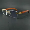 2022 工場卸売新しいスクエアクリア男性木製高級デザイナーフレームヴィンテージリムレス透明メガネバフ眼鏡