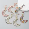 Ins à la mode coloré cristal lune forme boucles d'oreilles goutte brillant strass Double couche boucles d'oreilles fille oreille bijoux