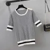 Plus Storlek Kvinnor Vintage Stripe Kint Sweater Pullover Kortärmad O Neck Sommar Tunn Basic Chic Oversized Sweater Shirt 210604