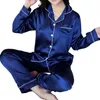Women Pajamas Sleepwear Set Spring Summer Long Sleeve Mujer Pijamas Sexy Nightwear 2 Pieces Silk Satin Pyjamas Suits 210830