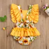 0-24M Sommer Säugling geboren Baby Mädchen Blumen Strampler Spitze Rüschen Ärmellose Overall Blumen Kleidung Overalls 210515