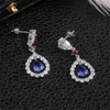 Choucong 2021 Top Sälj Dangle Örhängen Lyxig smycken 925 Sterling Silver Vattendroppe Blå Sapphire CZ Diamond Gemstones Party Kvinnor Bröllop Örhänge för Lover Gift