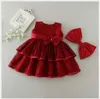 Säugling Kleinkind Baby Spitze Taufe Kleid Kinder Mädchen weiß geschichtet mit Bögen 0-24M Geburtstag Kleid für Kinder 210529