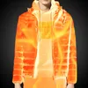 Erkekler 9 Yer Isıtmalı Kış Sıcak Ceketler USB Isıtma Yastıklı Ceketler Akıllı Termostat Saf Renk Kapüşonlu Isıtmalı Giyim Su Geçirmez 211008