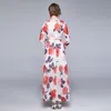 Women Autumn Designer Elegant Rose Print Maxi Dress Fashion O Neck Casual Party Robe Female Vintage Chiffon Dress Vestidos 210525