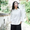 Johnature camisa vintage para mujer soporte blusas de lino de algodón primavera botón de color sólido estilo chino tops camisas de mujer 210521