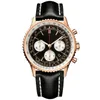 Montres-bracelets de luxe saphir montre de sport automatique pour hommes en cuir véritable or rose hommes montres mécaniques Top marque mâle chronographe horloge