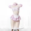 Kawaii meisjes snoep lieveling cosplay meid strapless lace plaid ondergoed set anime sexy camisoles rok lingerie dropship y0913