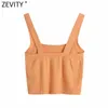 Zevity Donna Spaghetti Strap Colore arancione Chic Camis Canotta Lady Summer Back Lower Knitting Short Sling Vest Crop Top LS9177 210603