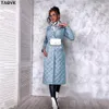 TAOVK Long straight winter coat with rhombus pattern Casual sashes women parkas Deep pockets tailored collar stylish outerwear 211008