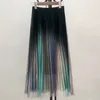 Летняя MIDI длинная юбка женские градиенты металлический цвет мигающий золотой шелк плиссированные высокая талия драпировки большие качели A-Line 210420