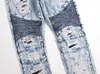 メンズジーンズとアメリカヨーロッパのハイストリートファッションマンは、破れた布be食ドレス手描きのカラーペイントデニムホールtr293k