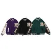 Aolamegs Furry Bone Letter Patch Color Block Patchwork 3 couleurs en option Harajuku College Style Bomber Jacket Hommes Baseball Manteaux 211110