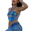 Mulheres sexy tops, azul manebelaff-the-ombro leopardo impresso hollowed-out backlcamisole x0507