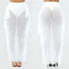 Femmes côté volants transparent maille taille haute en mousseline de soie maillot de bain Bikini couvrir pure plage longues jupes
