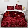 Ensembles de literie rouge rose Rose mariage housse de couette ensemble impression 3D fleur lit couvre couette taie d'oreiller chambre maison draps en lin