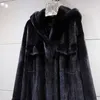 LAUTARO Kış Uzun Siyah Kalın Sıcak Faux Vizon Kürk Kadın Hood Ile Uzun Kollu Kore Moda Kabarık Ceket Bir Boyutu 211018