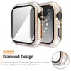 Fundas de PC con película de vidrio y diamantes para Apple Watch, carcasa de 44mm, 40mm, 42mm y 38mm para mujer, iWatch Series 6 SE 5 4 3, Protector de pantalla, parachoques