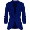 Abiti da donna Blazer CINESSD Cappotto da donna da ufficio Solid maniche lunghe Cardigan Button Abito casual Blazer da donna in cotone slim drappeggiato blu navy Ja