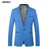 Spring Autumn Korean Fashion Men Blazer Casual Single Button Slim Fit Black Khaki Sky Blue Day Jacket Male Asian Storlek 4xl 5xl 210412