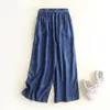 Dorywczo Hight Waist Bow Mite Sashes Denim Szerokie spodnie nogi kostka Długość Niebieskie Kobiety Vintage Dżinsy Femme Luźne Spodnie Jean 210429