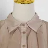 Elegant Patchwork Shirt for Women Abel Collar à manches longues volants Blouses de poitrine célibataire Style d'été féminin 210524