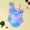 One-Pieces Girls Swimsuits Bathing Suit One Piece Bikini 3D Printed Halter Sunsuit with Ruffle Tulle Frill 38T