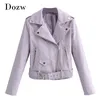 Fashion Women PU Faux Leather Jacket With Belt Turn Down Collar Solid Coat Outerwear Ladies Long Sleeve Chic Tops 210515