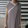 Johnature Kobiety V-Neck Krótki Rękaw Vintage Sukienka Lato Luźne Kobiety Cloths Casual Cotton Dress 210521