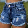 Kvinnors shorts Sexig mini Tassel Hole Denim Fashion Pocket Jean Blue High Maist for Women